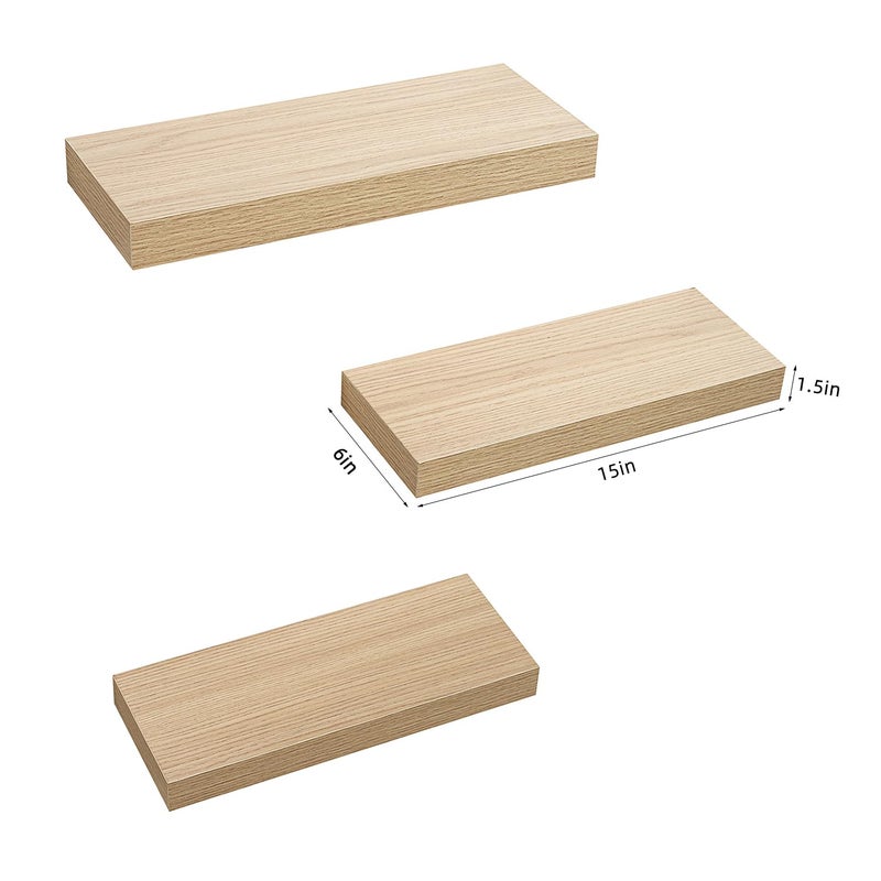 AH-DECOR AHDECOR Floating Shelves, Wall Mounted Set of 3 Rustic Wooden Ledge Shelves Decorative for Bedroom, Office, Kitchen, Living Room - Sleek Design, Sturdy and Easy to Install - Image 3